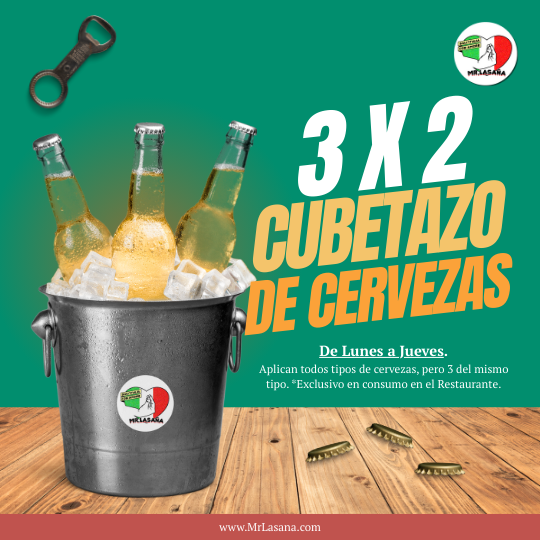 3x2 Cubetazo de Cervezas de Lunes a Jueves